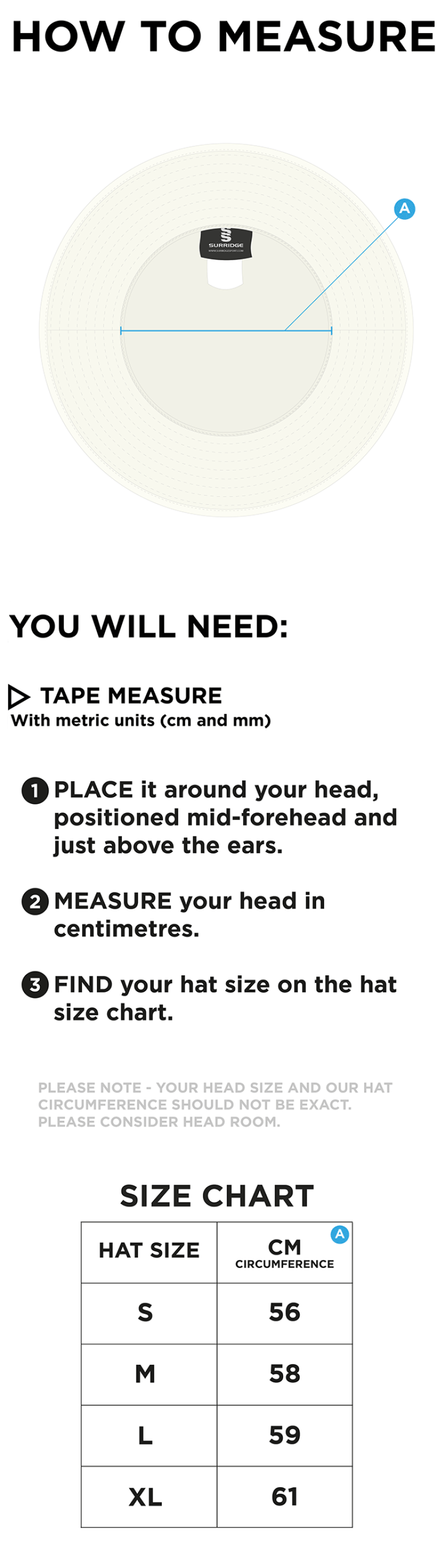 AINSDALE CC Floppy Hat - Maroon - Size Guide