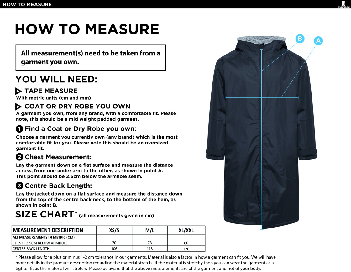 FLEECE ROBE - NAVY - Size Guide